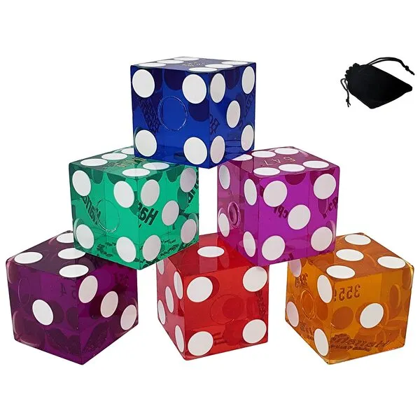 Cyber-Deals Genuine Casino Dice Set of 6 - Rainbow Color Assortment Green Purple Blue Red Yellow Polished Dice ... perfect for Liars Dice, Farkle, Yahtzee, Staking, Bunco, 5- or 6-Dice Games