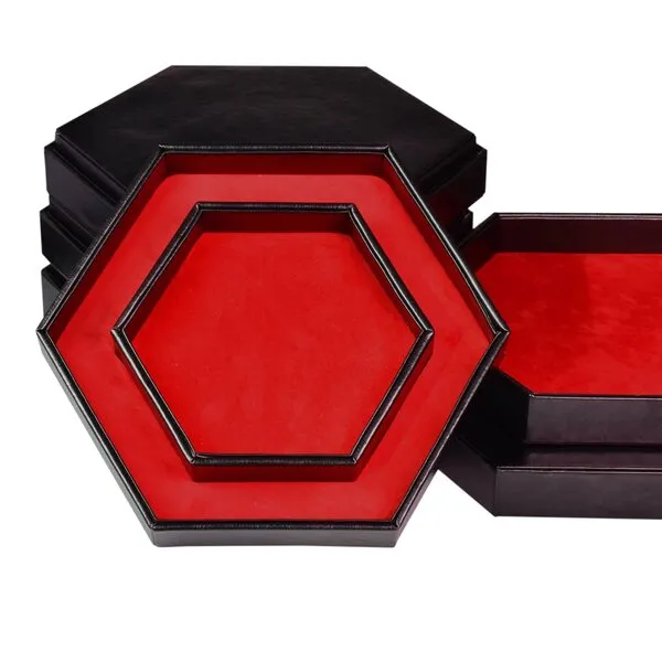KSNDie DND Dice Tray - 2 in 1 Hexagonal Rolling and Storage Tray, Faux Leather Material, Red Color, Compatible with D&D, MTG, Dice Arena