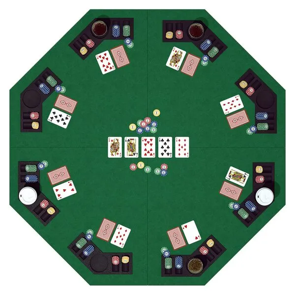 48 Inch Foldable Poker Table Top for 8 Players, Octagon Poker Table Topper with Chips Tray & Cup Holders, Professional Texas Hold’em Poker Table Mat Layout with Carrying Bag for Card Casino Games