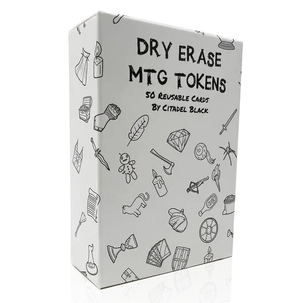 Citadel Black Dry Erase MTG Tokens Set of 50 Cards – with 2pcs Erasers, Reversible Reusable Double-Sided Universal Tokens Proxy Card, Magic: The Gathering