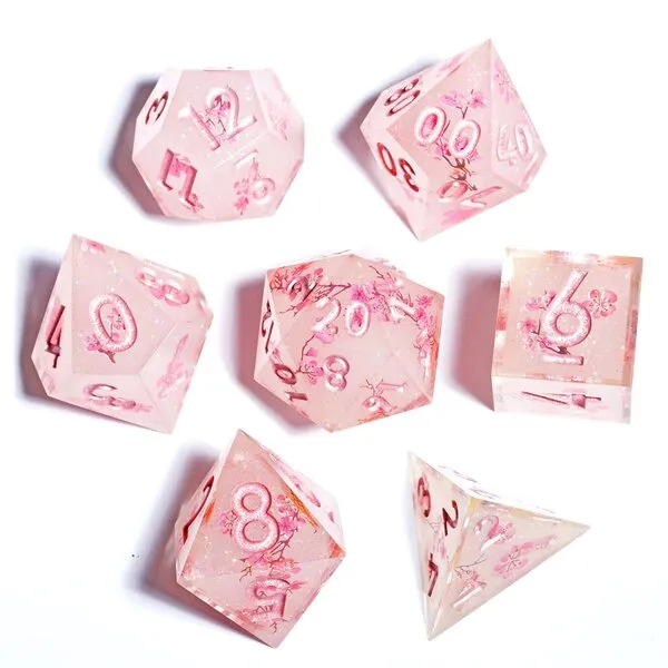 DND Dice Sharp Edge Dice Polyhedral Dice Mini Planet Dice Dungeons and Dragons Dice Handmade Dice Set PEACHY GALAXY (SAKURA BLOOM)