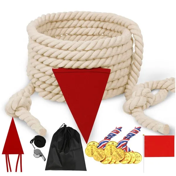 25FT Tug of War Rope Game for Kids & Adults, Field Day Family Family Reunion Games, Lawn Camping Picnic Games, Backyard Carnival Games Fun for Team Building Activities