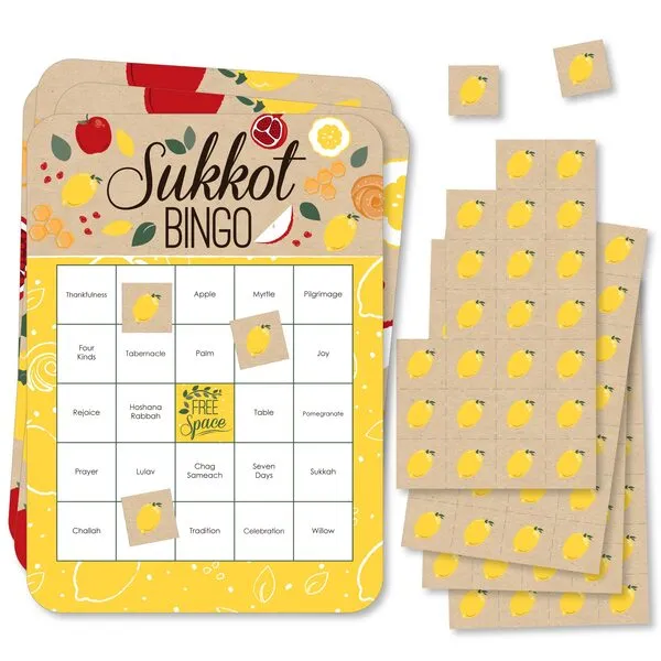 Big Dot of Happiness Sukkot - Bingo Cards and Markers - Sukkah Jewish Holiday Bingo Game - Set of 18