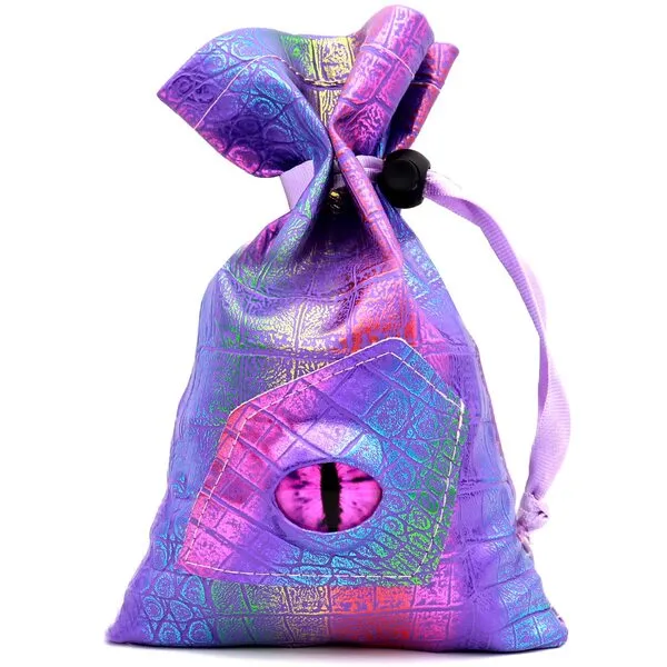 Haxtec Dragon Eye Dice Bag Purple Rainbow Drawstring Leather DND Dice Pouch Medium Dice Holder Storage Bag for D&D Dice Coins and TTPRG Accessories Patent Number D893867 (Purple Eye)