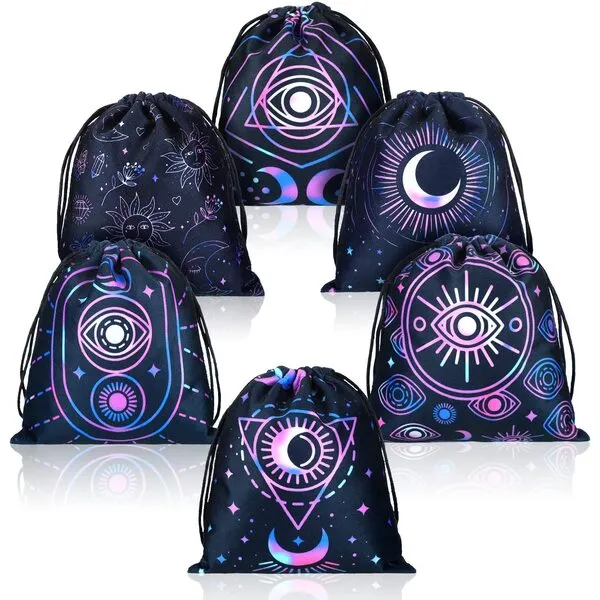 6 Pcs Velvet Storage Bag Tarot Card Dice, Drawstring Holder, Jewelry Pouch for Tarot Enthusiasts Hand Gift Bags, 7.1 x 5.9 Inches 6 Styles (Elegant Style)