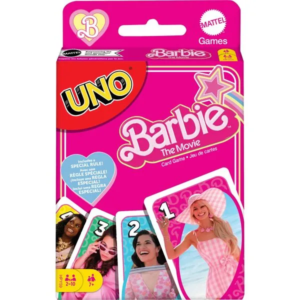 Mattel Games UNO Barbie The Movie Card Game for Kids & Adults Featuring Characters from The Movie & Special Rule, 2 to 10 Players