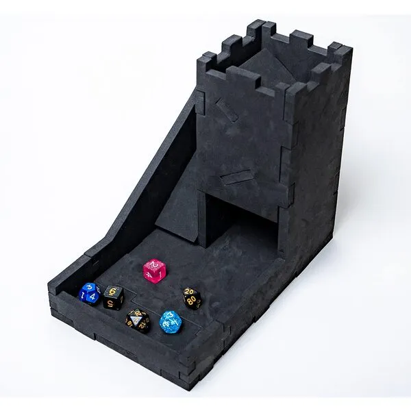 Dice Tower - DND Dice Tray, Board Game Dice Tower - Dice Rolling Tray, Large Tower - Perfect for RPG and Tabletop Gaming White/Black (Black)
