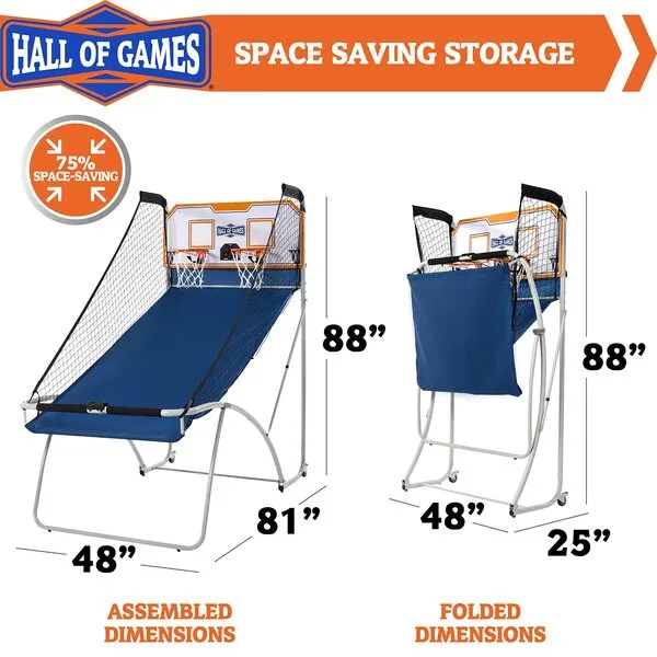 Hall of Games Classic EZ Fold Arcade Basketball Game, Blue,Orange,White