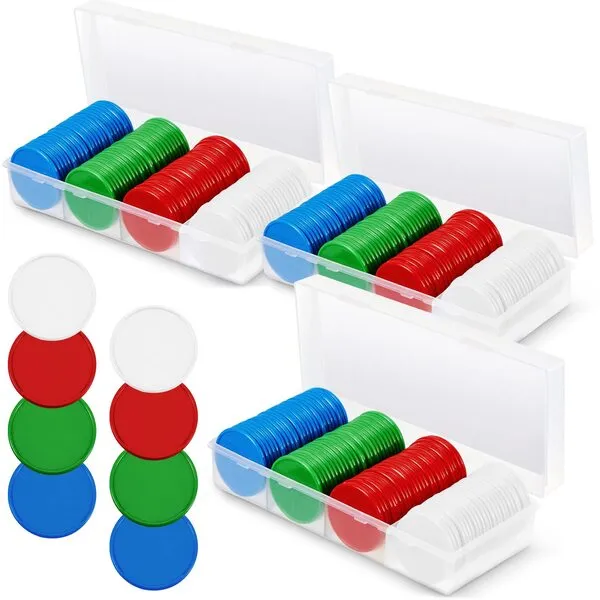300 Pieces Plastic Poker Chips with Storage Box Counters Chip Poker Chips Set for Adults Kids Poker Game Counters Play Game Bingo Learning Math Counting(Blue, Red, Green, White)