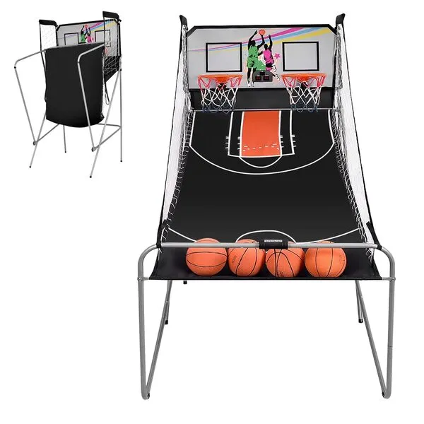 Gotoplay Foldable Basketball Arcade Game, Electronic Basketball Double Shot 2 Player w/ 4 Basketballs & LED Scoring System, Indoor Basketball Game for Birthday Party Family Games, Kids & Adults