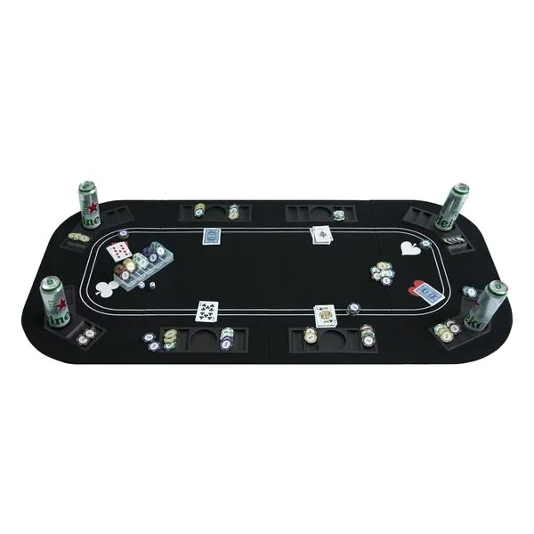 FURUISEN 3 in 1 Poker Table Top Black Felt Poker Top for Tables,Foldable Anti-Slip Poker Table Mat with Individual Cup Holders and Carrying Bag for Poker Blackjack Roulette