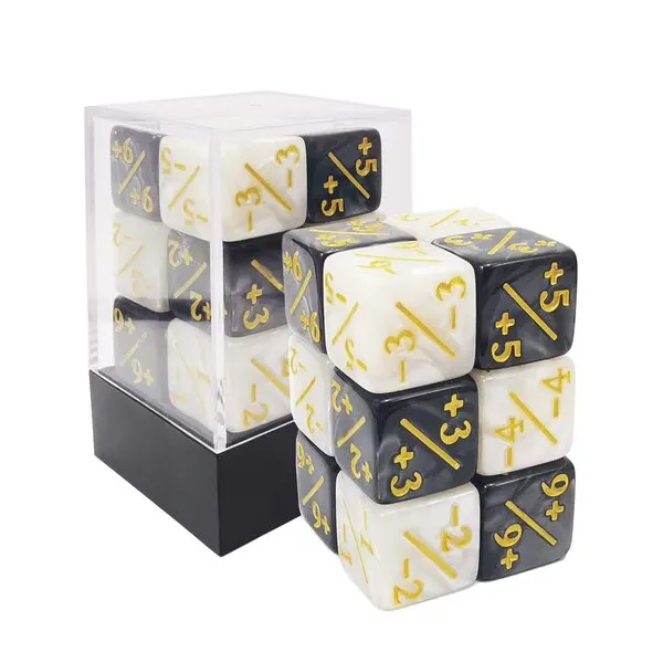 12pcs 16mm Positive and Negative D6 Dice Counters Set in Brick Box, Marble Token Dice Loyalty Dice Compatible with MTG, CCG, Car