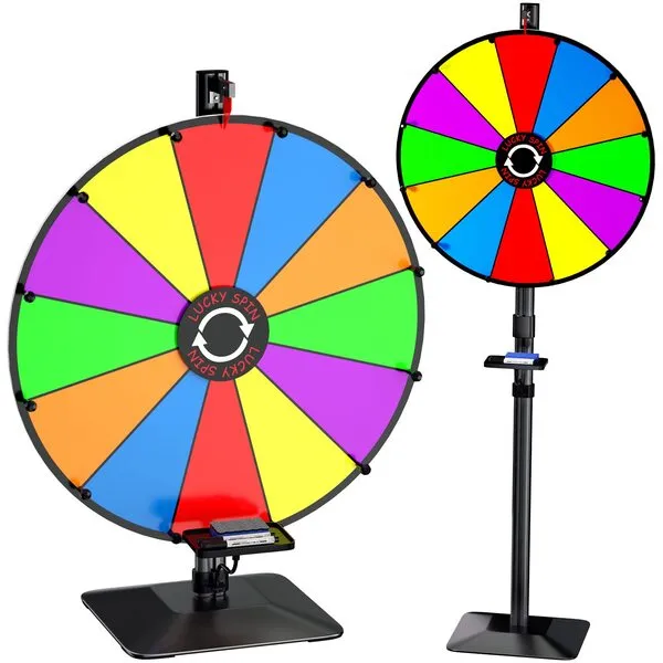KOOV 24 Inch Prize Wheel, 12 Slots Color Spinning Prize Wheel for Tabletop or Floor, Spinning Wheels Dry Erase with Tray, Markers, Eraser, Roulette Wheel of Fortune, Spinning Wheel for Prizes Carnival