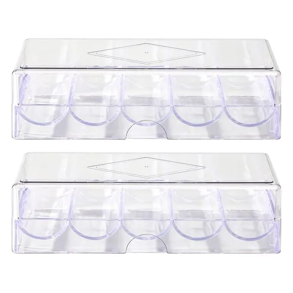 CUNHUY 2PACK Clear Acrylic Poker Chip Rack with Cover/Casino Chip Tray with Lid, Holds 100 Chips Each