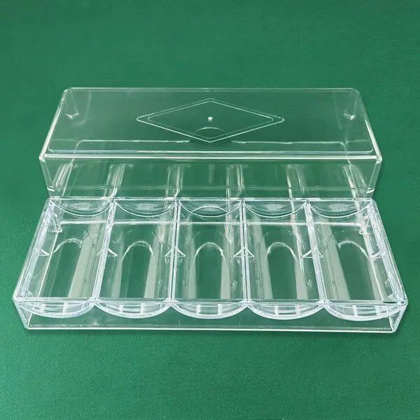 CUNHUY 1 Pack Clear Acrylic Poker Chip Rack with Cover/Casino Chip Tray with Lid, Holds 100 Chips Each
