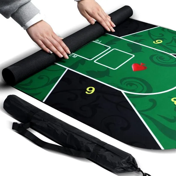 47 x 24Inch Texas Hold\'Em Poker Mat Portable Rubber Poker Table Top Water Waterproof, Noise Reduction Suitable For Any Tabletop Game Premium Carry Bag Is Provided For Playing Everywhere(Green)