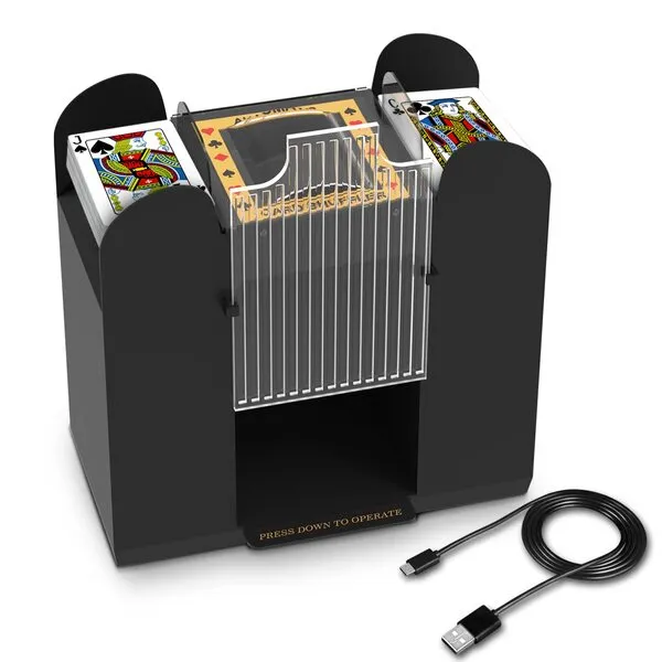 AOPER Automatic Card Shuffler - Electronic Casino Poker Card Shuffling Machine - Battery Operated Plastic Cards Mixer - 2/4/6 Decks Playing Cards for Home & Party - 2M USB Line