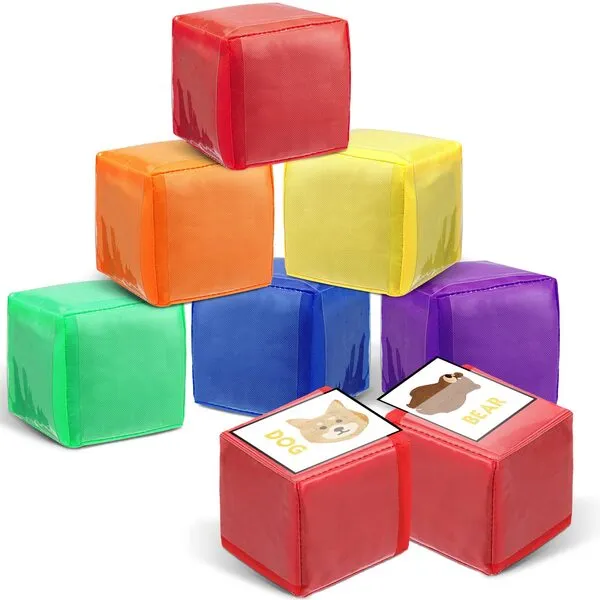 Yilloog 6 Pcs 3.15 Inch DIY Photo Pocket Dice for Classroom Large Clear Foam Dice Education Playing Game Cubes Set 6 Sided Stacking Blocks Teacher Teaching Cubes Toys for School (Solid Color)