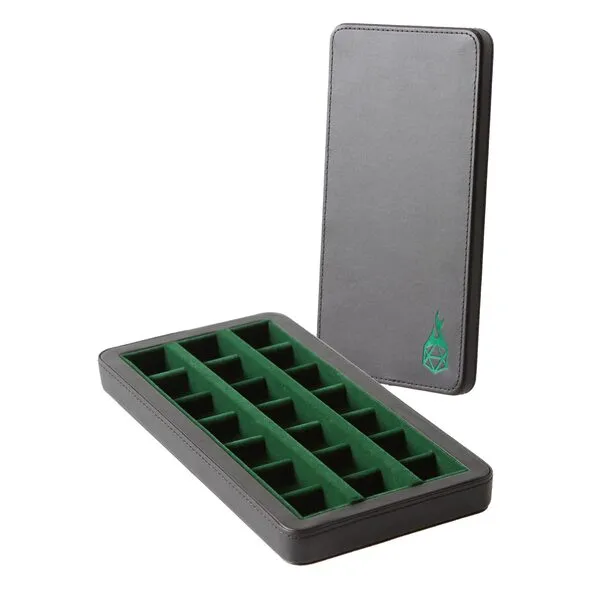 Forged Dice Co. Premium Large Divided Dice Case - Combined Dice Box and Dice Tray - Holds Polyhedral Dice Sets - 21 Felt-Lined Chambers - Magnetic Lid Closure - Perfect Metal Dice Storage Box - Green