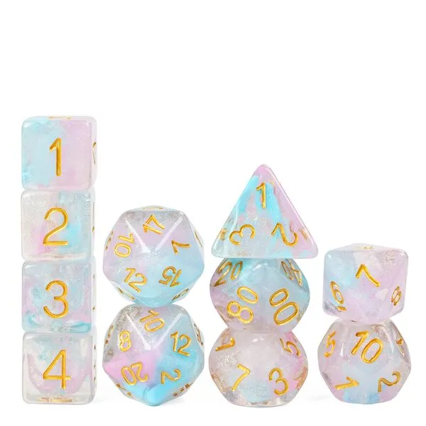 UDIXI 11 Piece Dice Set DND Polyhedral Dice Iridecent Swirls Dice for Role Playing Game Dungeons and Dragons, MTG,D&D (Pink &Cyan)