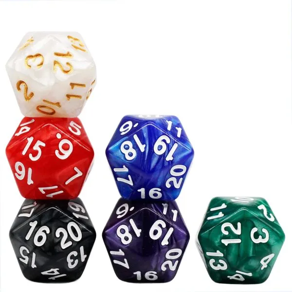6 Pieces D20 Polyhedral Dice,20 Sided DND Dice,22mm Large Pearl Mixed Color Dices Assortment D20 Dice,20 Sided Cube D&D Dice Set for Dungeons and Dragons, RPG, MTG Table Games(6 Colours)