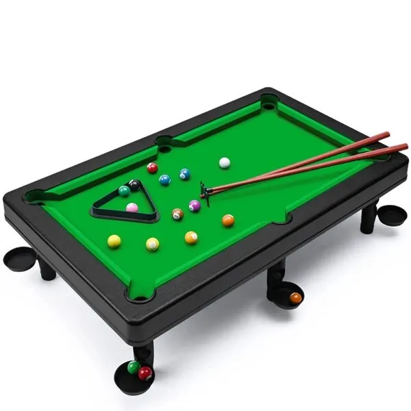 Mini Pool Table Play Set, Mini Billiards Table Top Game for Kids, Small Billiards Game with Resin Balls, Pool Stick, Triangle Rack, Fun Home & Office Desk Games