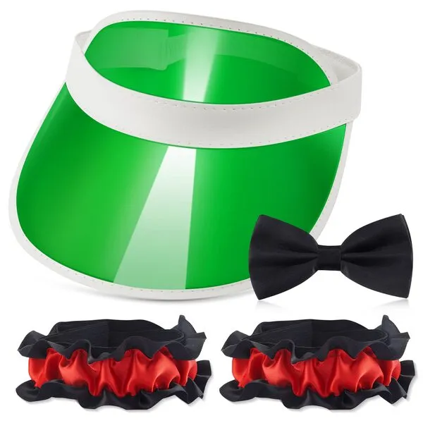 Hicarer 3 Pcs Casino Dealer Costume includes Green Dealing Visor Bowtie and Dealer Armband Plastic Casino Style Hats Elastic Band Accessory Set for Las Vegas Game Nights