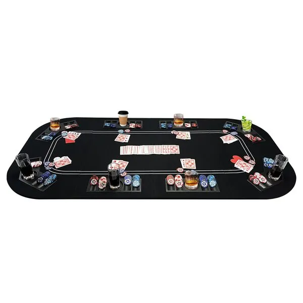 YUZPKRSI 3 in 1 Poker Table Top, Texas Hold\'em Poker Card Tabletop Layout with Reversible Black Felt, Foldable Poker Table Craps Mat with Cup Holders, Carrying Bag for Poker/Blackjack/Craps