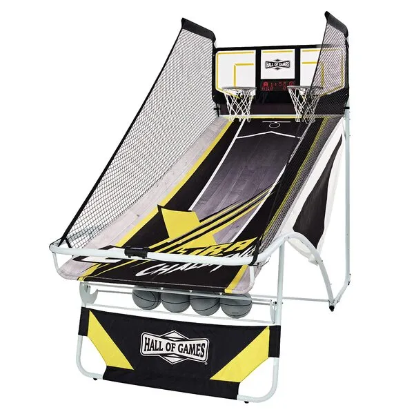 Hall of Games Xtra Long Shot EZ-Fold Premium Arcade Basketball Game with Built-in 4-Ball Storage Rack