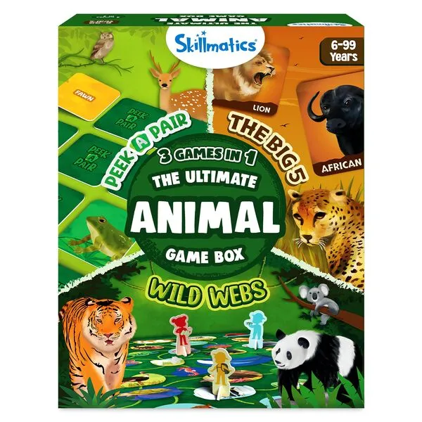 Skillmatics Ultimate Animal Game Box - 3 Games in 1, Gifts, Family Friendly Games for Ages 6 and Up