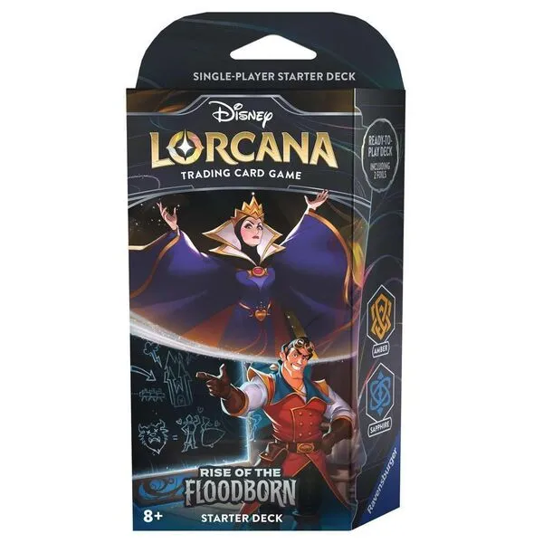 Ravensburger Disney Lorcana TCG: Rise of The Floodborn Trading Card Game Starter Deck Amber & Sapphire | Engaging Gameplay | Exquisite Disney Artwork | Ultimate Collection | for Ages 8 and Up