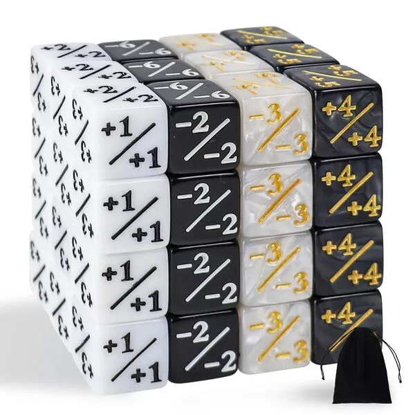 48 Pcs MTG Dice Counters Token Dice, Magic The Gathering Glitter Sparkle Dice, Loyalty Dice Starry Marble D6 Dice Cube Compatible with CCG, MTG, Card Gaming Accessory (Black & White)