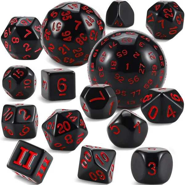 CiaraQ DND Polyhedral Dice Set (15pcs) D4-D100 Game Dice with Dice Bag for Dungeons and Dragons Role Playing Table Games (Black & Red)