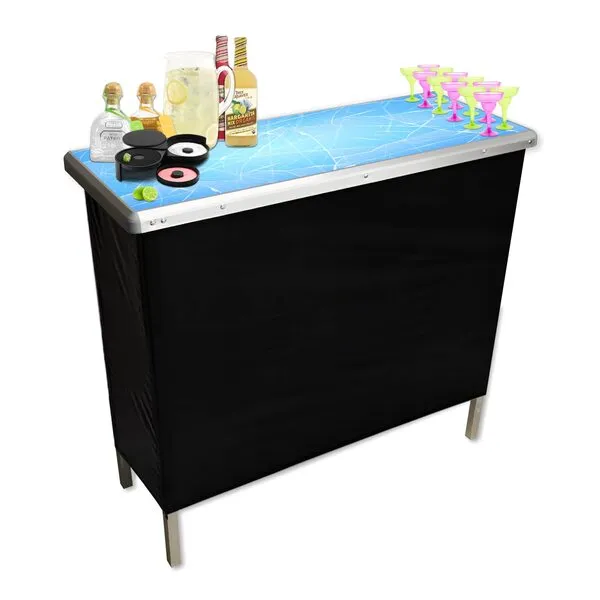 PARTYPONG ICED Folding Portable Party Bar w/Black Skirt, Storage Shelf, and Carrying Bag - Single Set