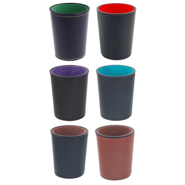 Leather Dice Cup, Quite Felt-Lined Interior, 6 Shaker Cups and 30 Dot Dices, one Carry Bag (Black and Green)