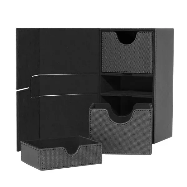 Durable Double Deck Box with Dice Tray - MTG Deck Box Commander Friendly - Protects 200+ Double Sleeved Cards - Designed for MTG Commander Deck Box with Sideloading Card Trays (Dark Interior)