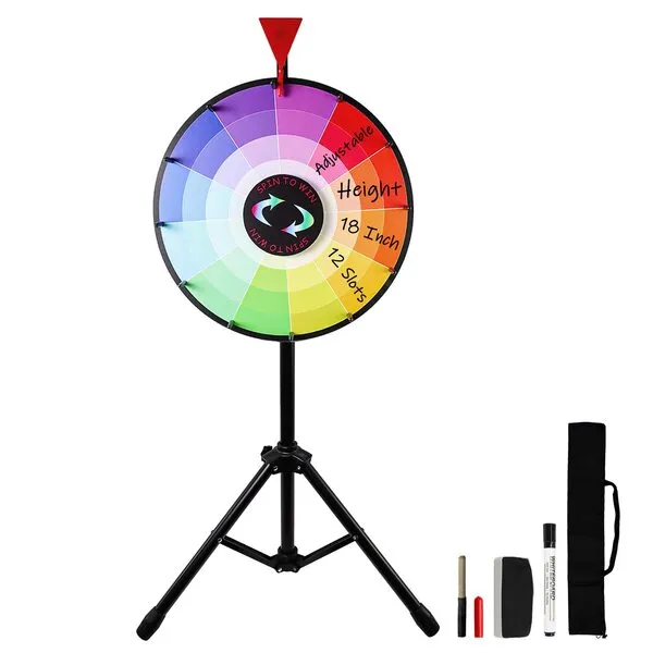 iElyiEsy 18 Inch Spinning Prize Wheel, 12 Slots Heavy Duty Editable Spinning Wheel for Fortune Height Adjustable Roulette Wheel for Carnival Trade Show