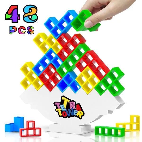 Btolin 48pcs Tetra Tower Balance Stacking Attack Block Game, Swing Terra Tower, Family Board Games for Kids & Adults, Team Building Parties Travel Toy