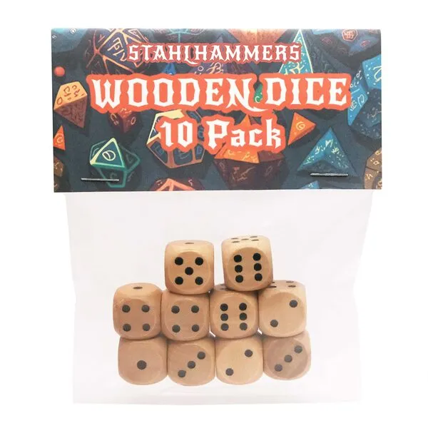 STAHLHAMMERS - 10 Pack Wooden Dice Set - Standard 16mm 6 Sided - Perfect for Board Games and RPGs