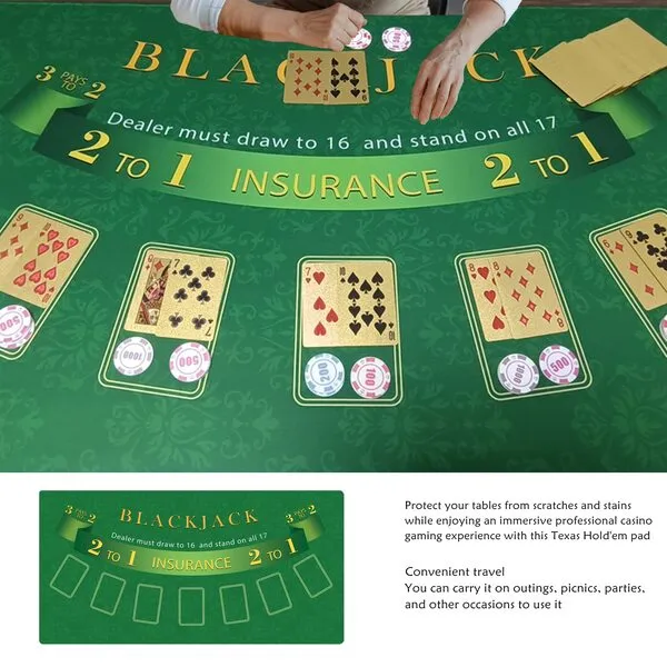 ZELAMU Poker Table Mat, 47x23.6 Inch Blackjack Table Non-Slip Rubber Poker Mat, Suitable for Poker Night, Parties, Home Entertainment (Blackjack, 47 Inch)