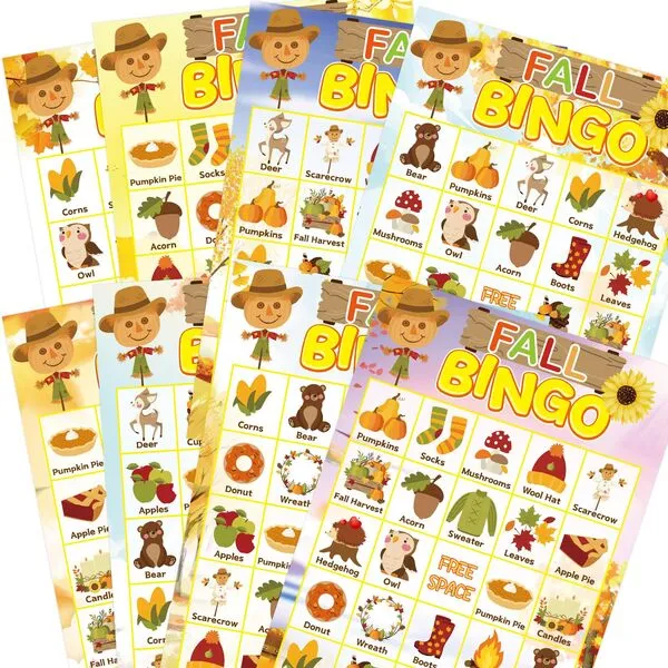 Fall Bingo Game for Kids 24 Players Happy Harvest Thanksgiving Party Game Supply