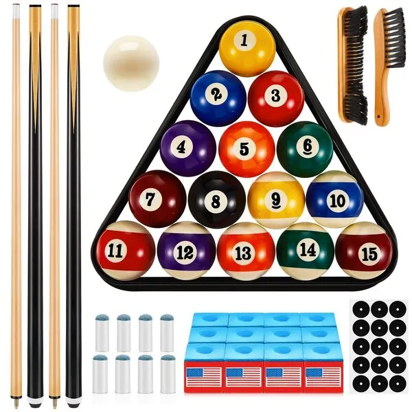 Outus 71Pcs Pools Table Accessories Billiards Accessories Billiard Pool Balls with Triangle Ball Stand Cue Chalks Pool Cue Tip Table Spot Sticker Pool Sticks Pool Table Brush