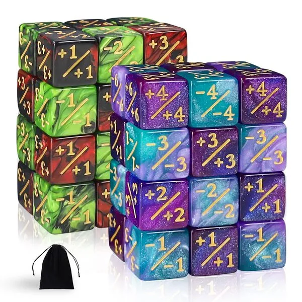 48 Pieces MTG Dice Counters Token Dice, Magic The Gathering Glitter Sparkle Dice, Loyalty Dice Starry Marble D6 Dice Cube Compatible with MTG, CCG, Card Gaming Accessory (Type 6)