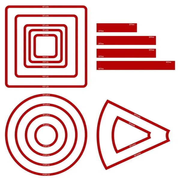 Sintuff 15 Pcs Spell AOE Damage Template Translucent Acrylic Area of Effect Spell Templates Set Include 5 Cube 4 Circle 2 Cone 4 Line Templates for Gifts Tabletop RPG Gaming Accessories (Red)