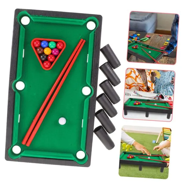 Hohopeti Pool Table Tabletop Desktop Billiard Game Toy for Desk Includes Colorful Balls Cue Sticks Chalk