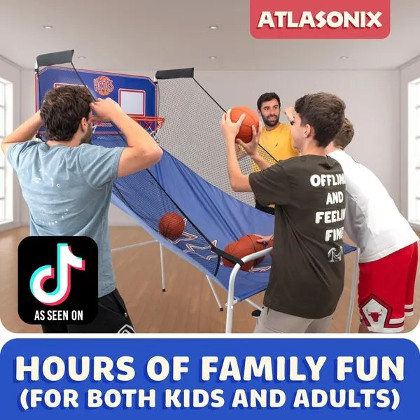 Atlasonix Basketball Game Dual Players Hoop Arcade for Kids and Adults Fun Activity for Home Office Birthday Party Favor Electronic Score with 5 Basket Balls