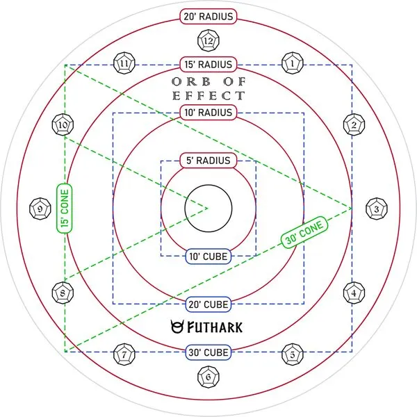 Futhark DND Spell Template Large to 30' Cube & 30' Cone, D&D AOE Spell Template - Measure Area of Effect Spell Template DND Accessories, D&D Accessories, Great DM Gift!