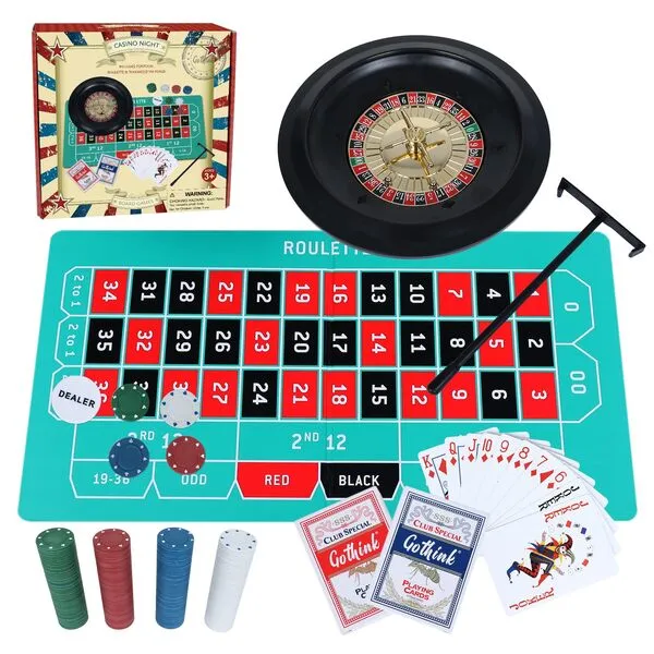 GOTHINK Roulette Wheel Game Set, Includes Roulette and Texas Hold’em Poker, Perfect for Parties and Holidays, Get for a Fun Casino Night! (Classic)