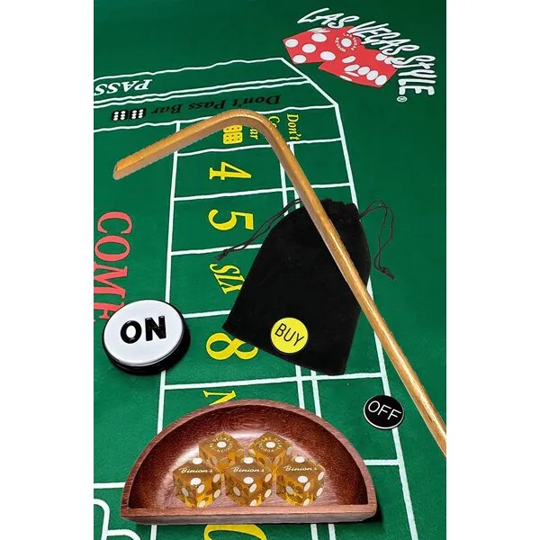 Craps Starter Kit Set Plus Rattan Dice Stick, Featuring Genuine Binion's Las Vegas Casino Dice Yellow (Cyber-Deals Bundle)