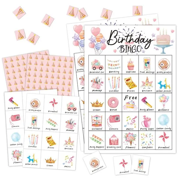 RLCNOT Birthday Party Bingo Game, 24 Players Bingo Game, for Teenager or Adults Birthday Party, School Party, Family Holiday Party, Reception Activity Supplies - 006